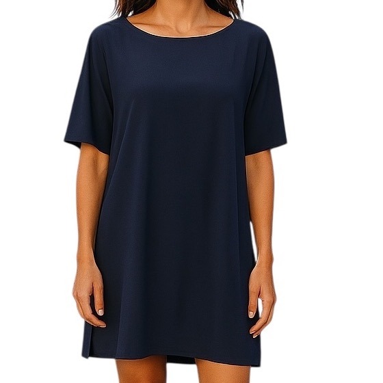 Eileen Fisher Women's Tencel Knit Hi-Low Tunic Dress Navy Blue Slit Sleeve Sz M